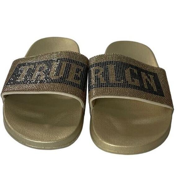 True‎ Religion Womens Rhinestone Jasmin Bling Logo Slides Slip On Sandals Size 9 - Picture 7 of 7